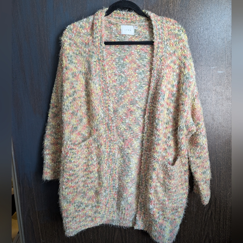 LUSH oversized‎ Fuzzy Multicolor Cozy Women's Open Front Cardigan